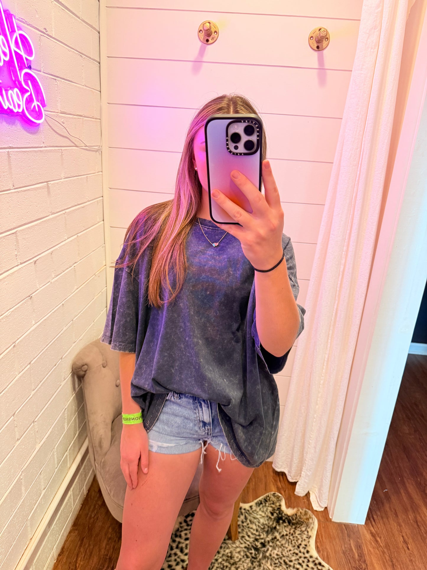 Blackberry Acid Wash Cotton Drop Shoulder Boyfriend Box Tee