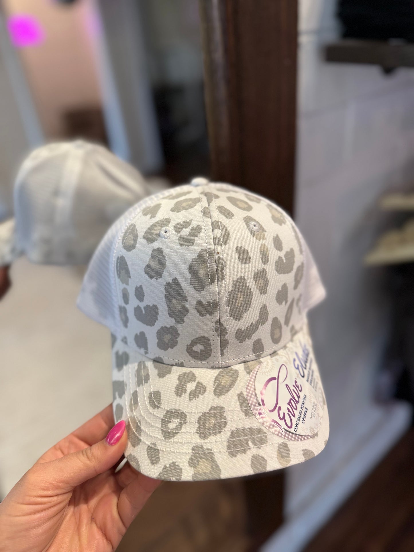 White Leopard Pony Cap