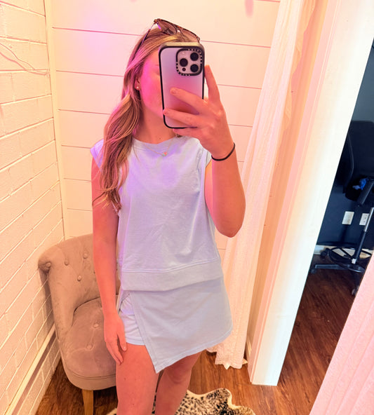 Blue Sleeveless Top & Skirt Two Piece Set