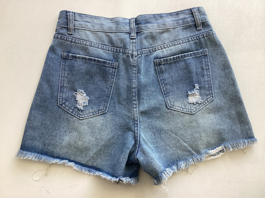 High-Waisted Denim Shorts with Frayed Edges