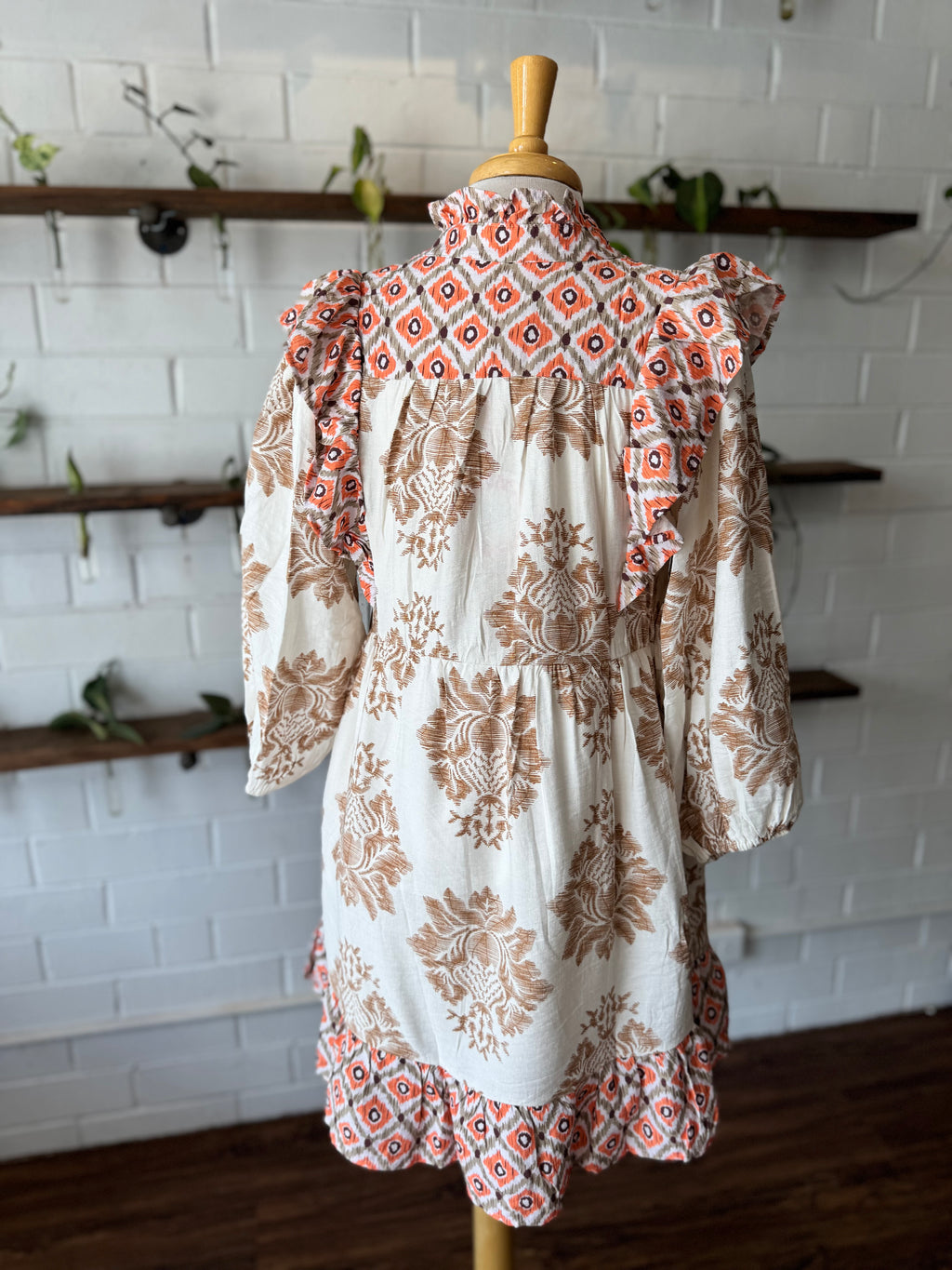 Mixed Print 3/4 Sleeve Dress