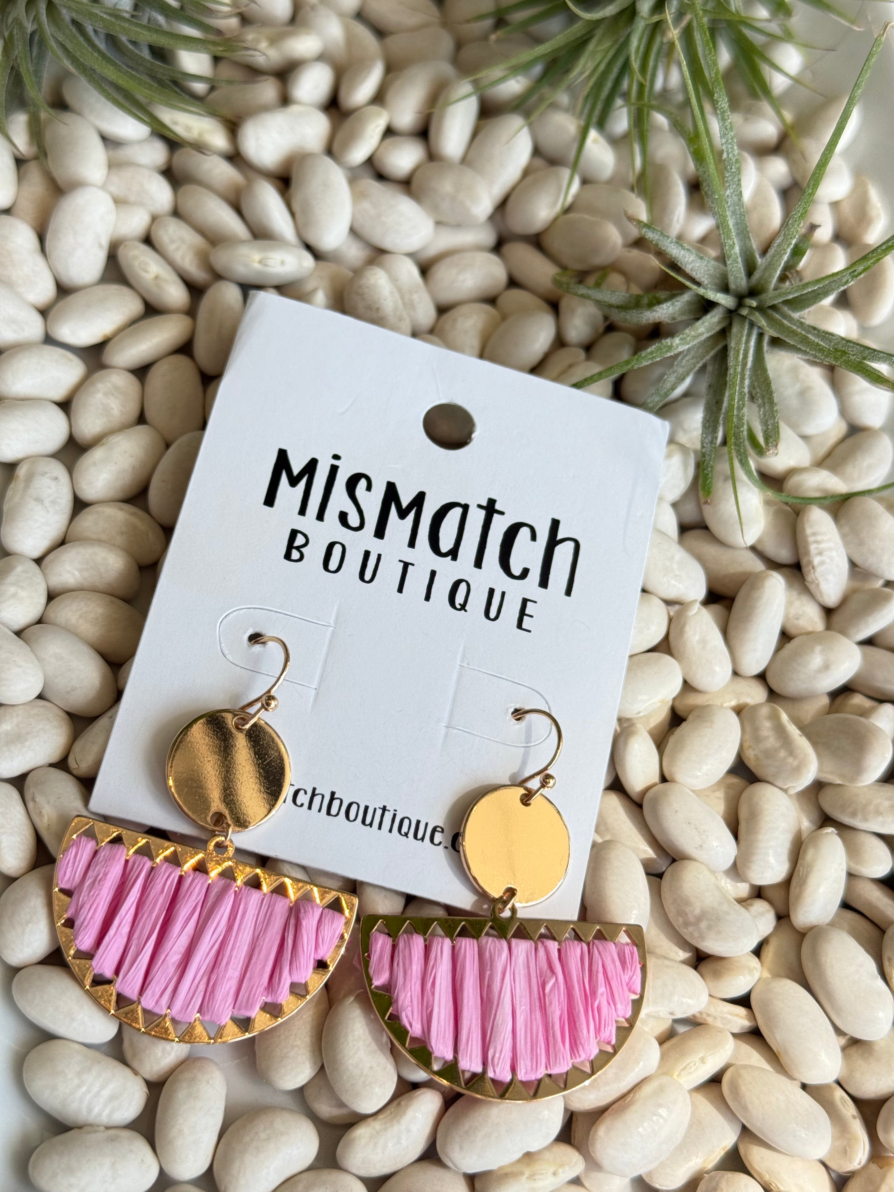 Pink Half Moon Dangle Earrings