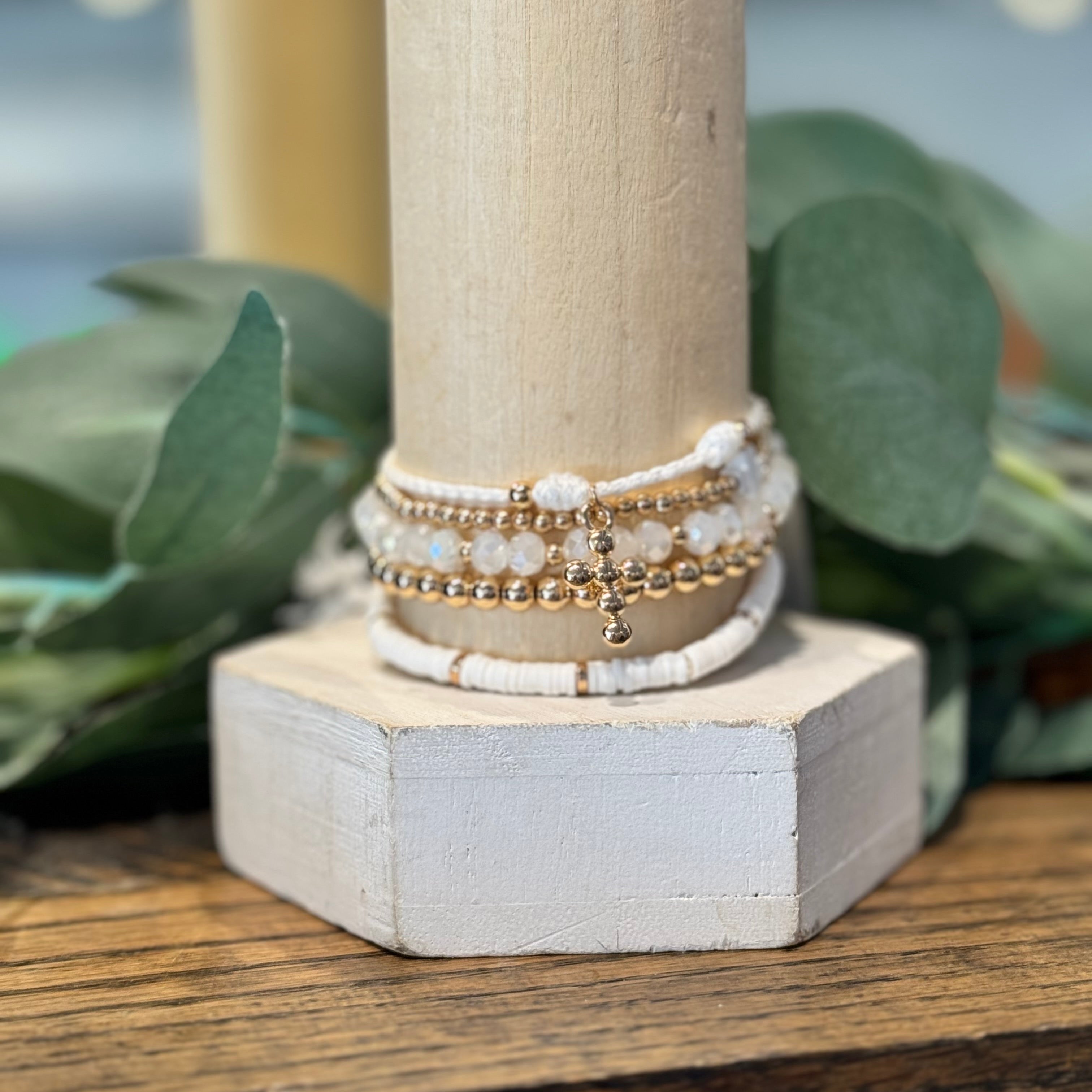 Beaded Bracelet Set with Cross Charm