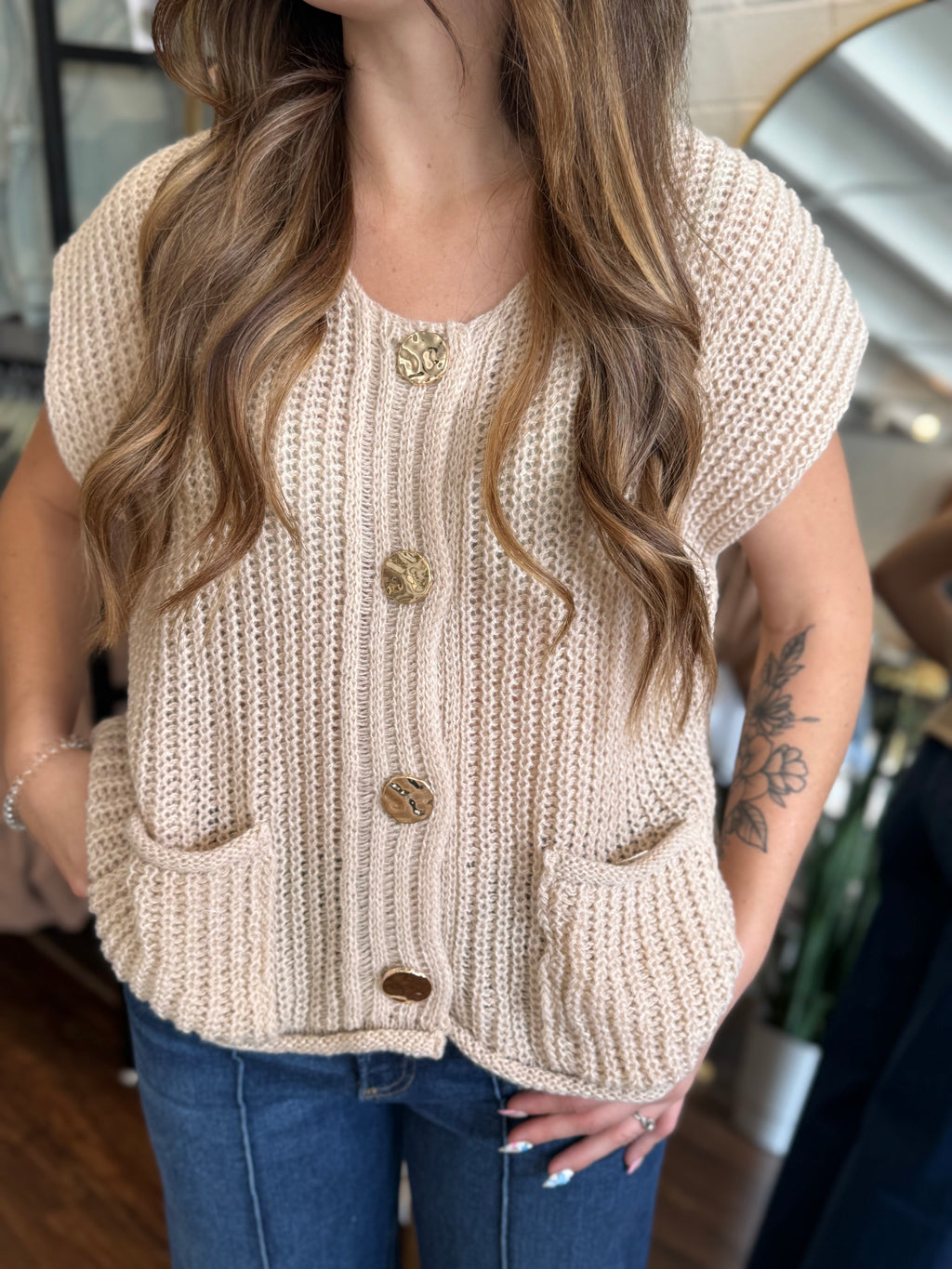4 Button Sweater Vest Taupe