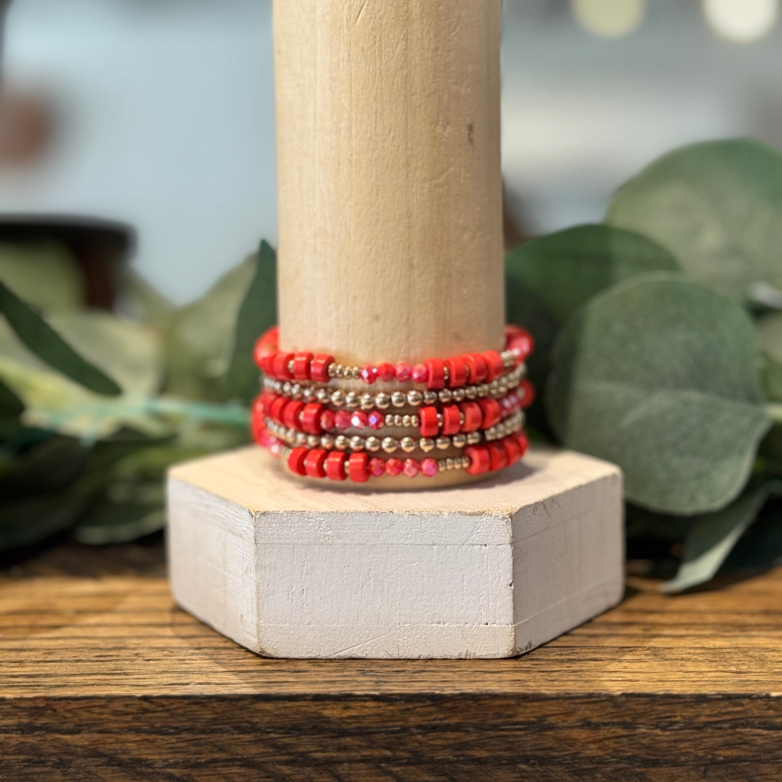 Red & Gold Beaded Bracelet Set