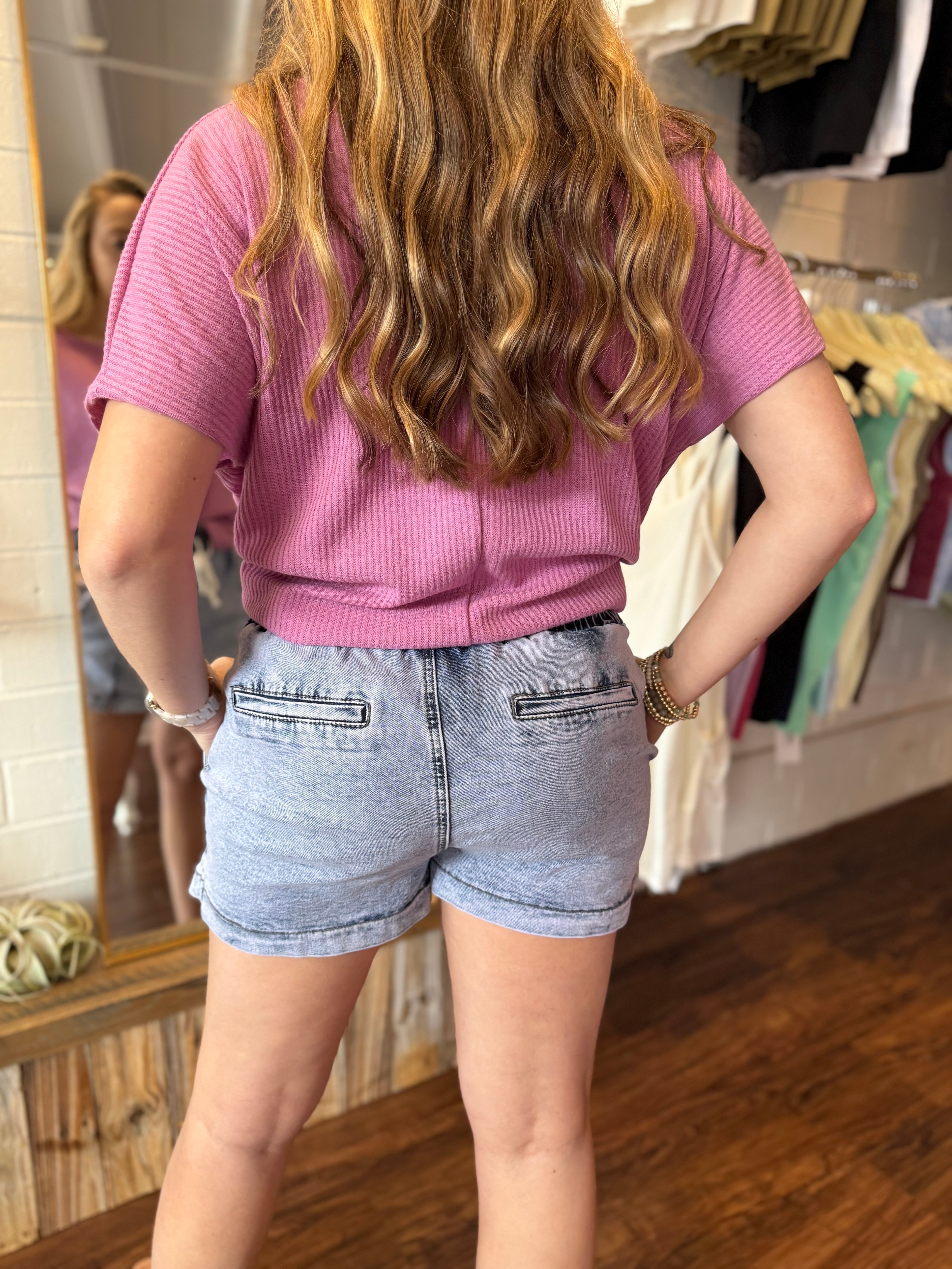 Drawstring High Waist Pocketed Denim Shorts