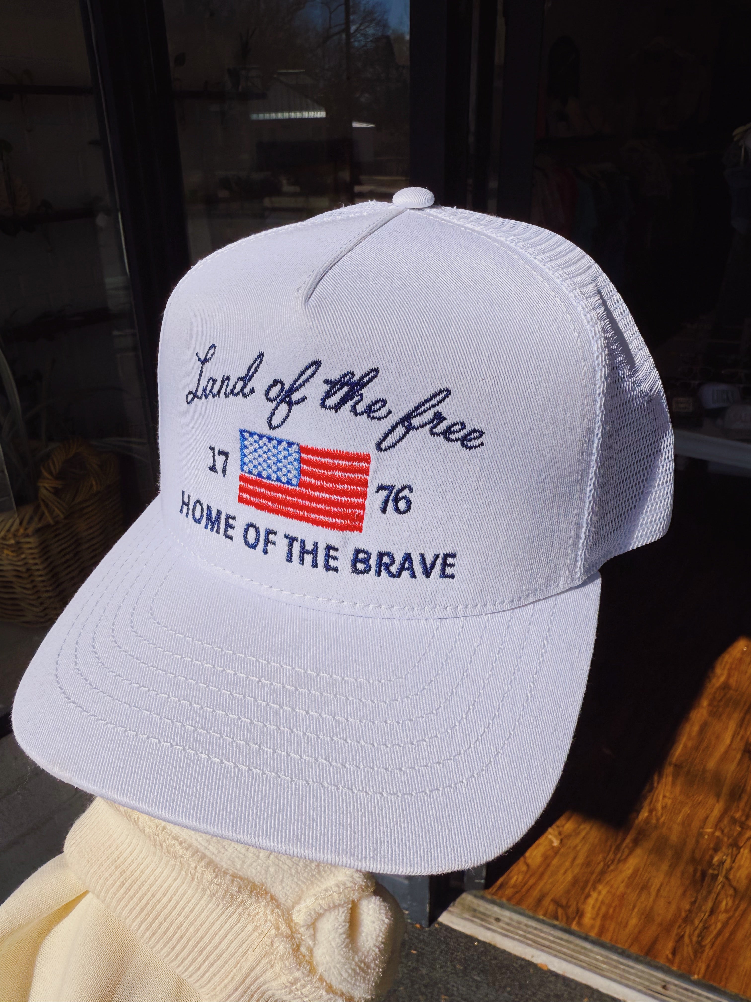Land of the Free Embroidery Meshback Trucker Hat