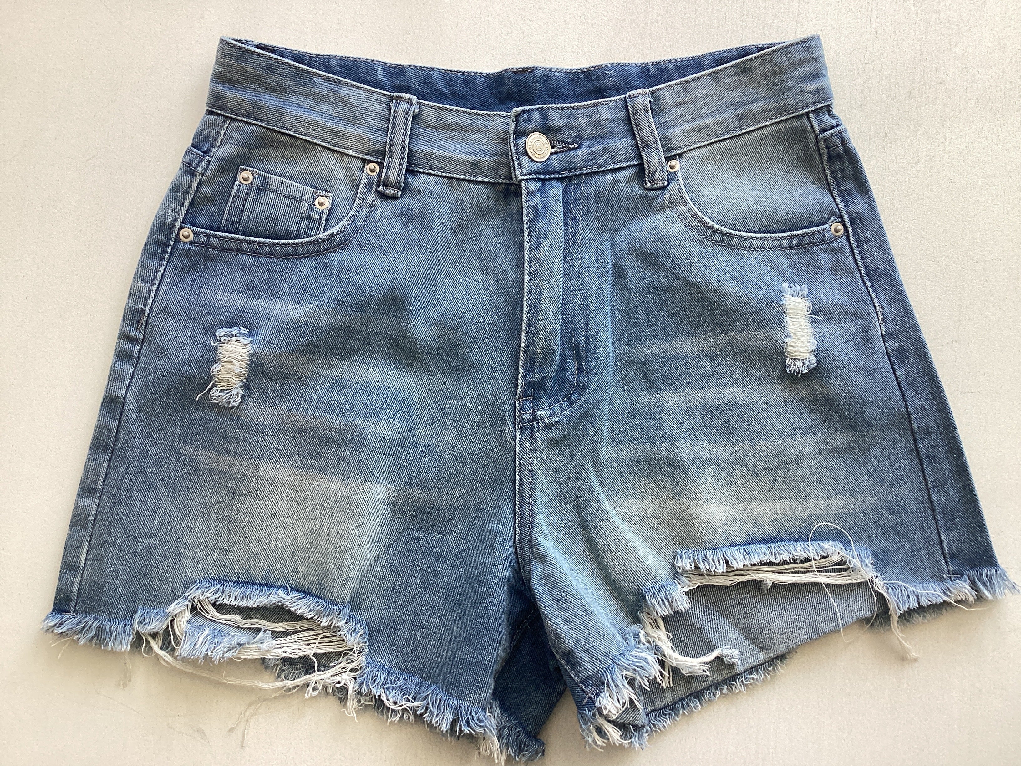 High-Waisted Denim Shorts with Frayed Edges