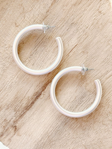 1.75" Metal Hoop Earrings, Matte Silver