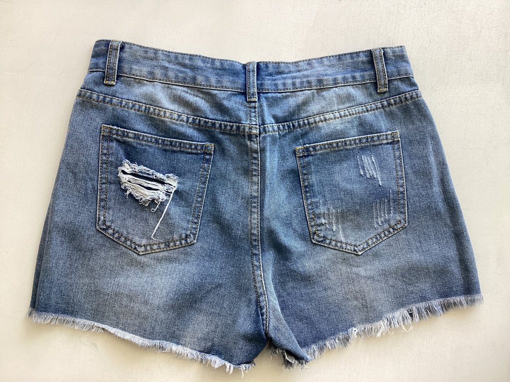 Versatile Ripped Fringe Denim Shorts