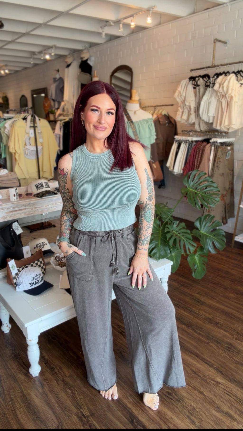Washed Ribbed Sweater Tank Top Ash Jade