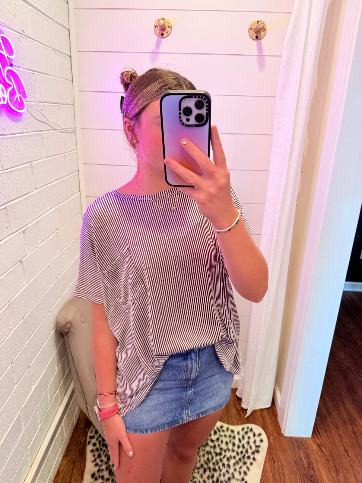 Eggplant Corded Rib Oversized Short-Sleeve Top