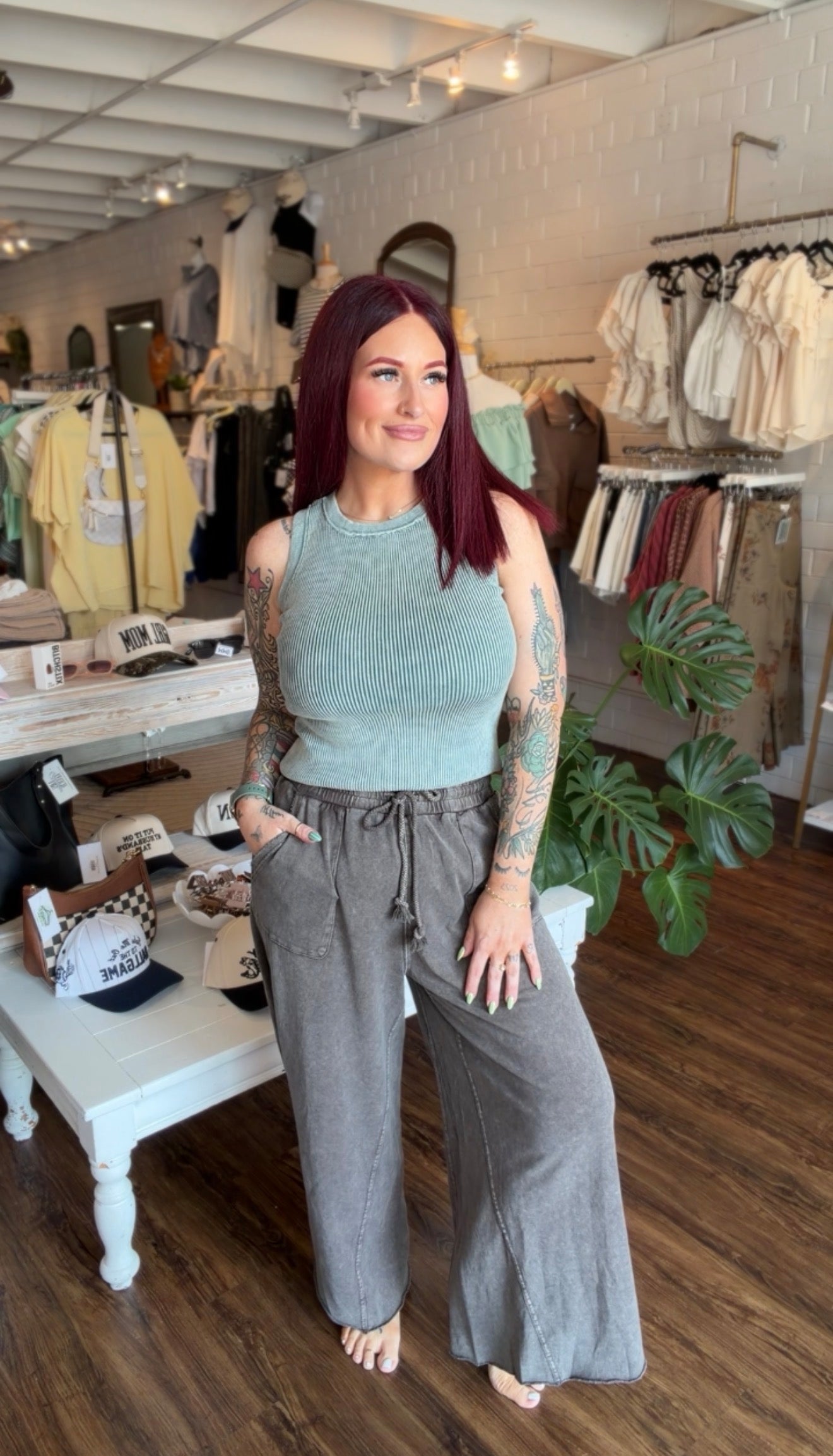 Washed Ribbed Sweater Tank Top Ash Jade