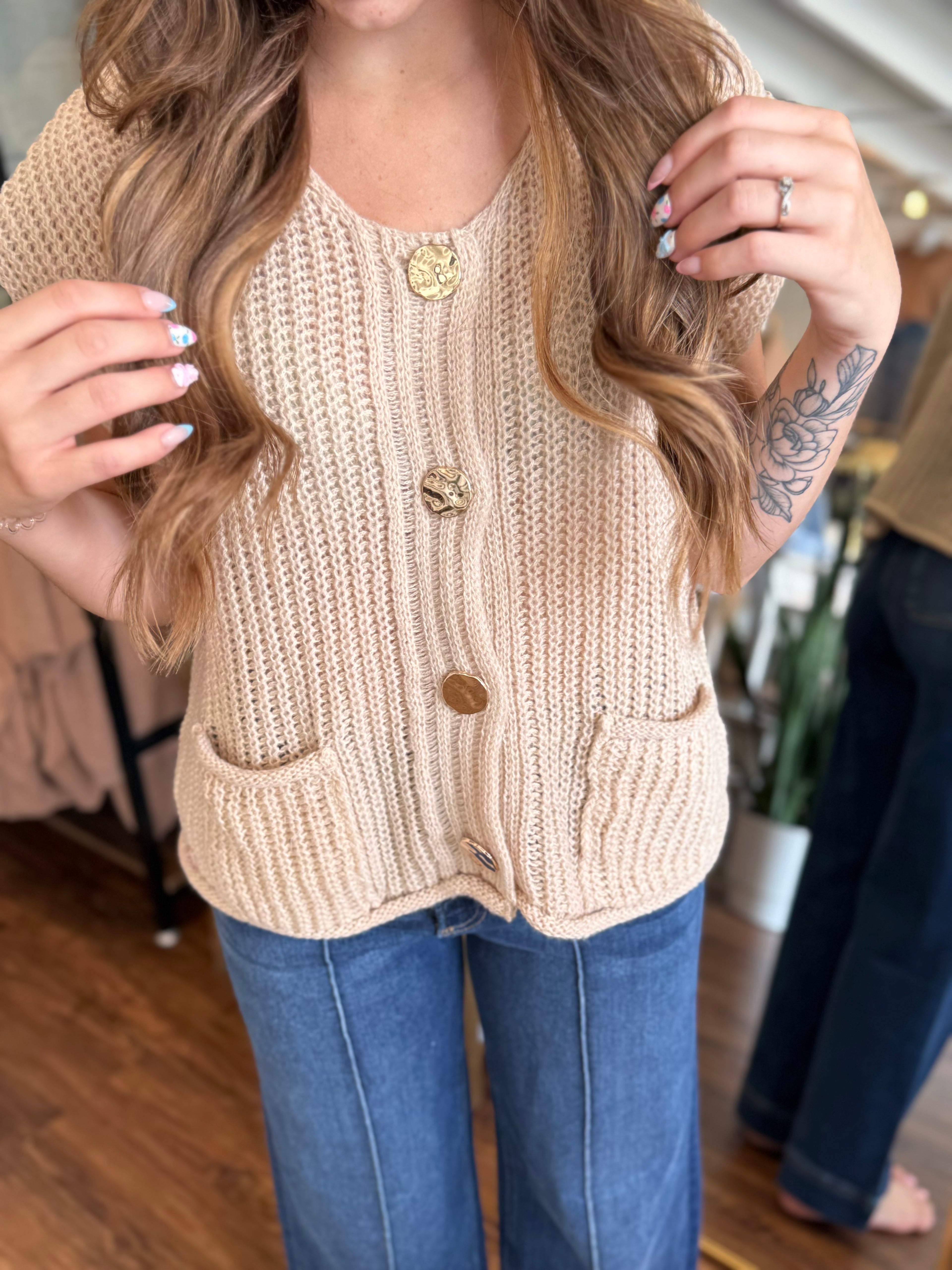 4 Button Sweater Vest Taupe