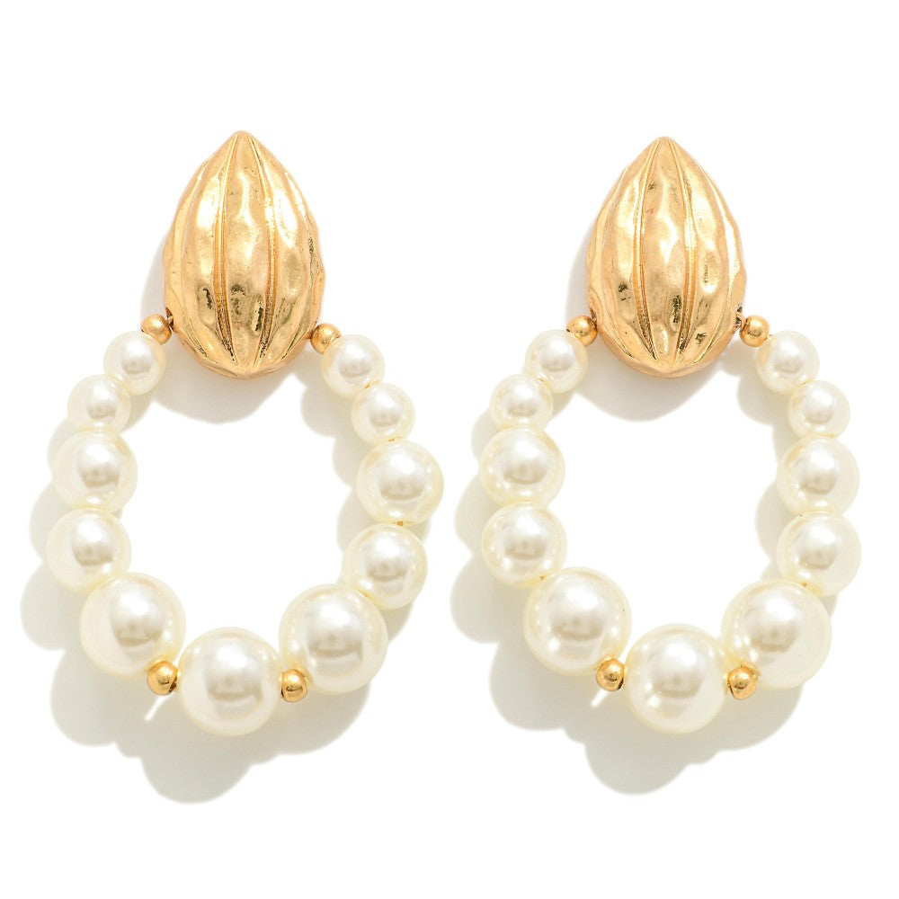 Pearl Drop Hoop Earrings