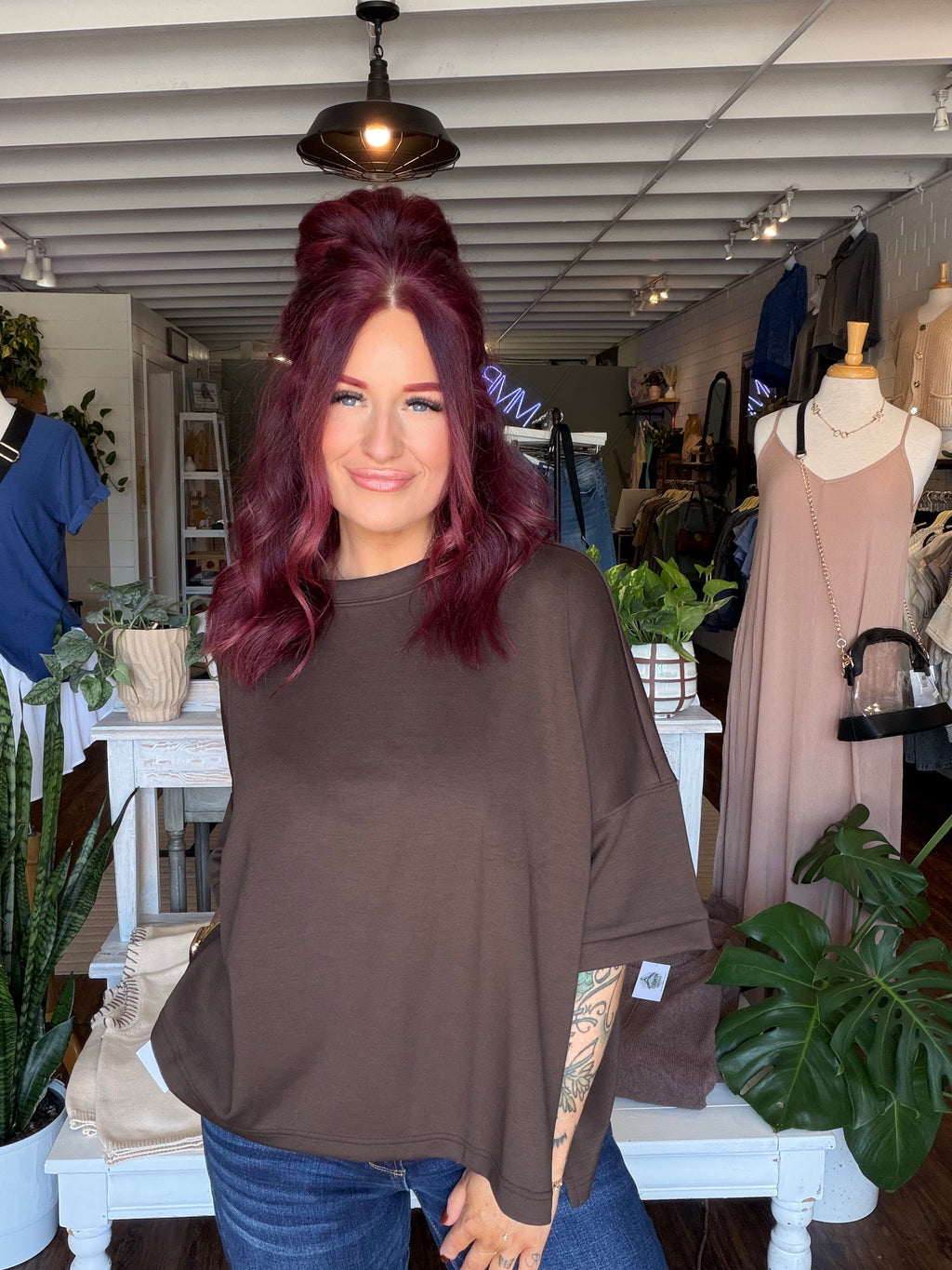 Scuba Round Neck Top - Espresso