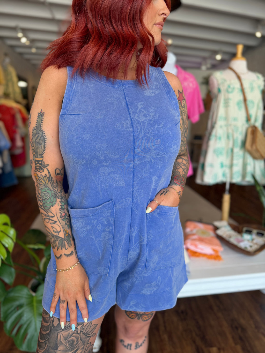 Mineral Washed Floral Print Romper