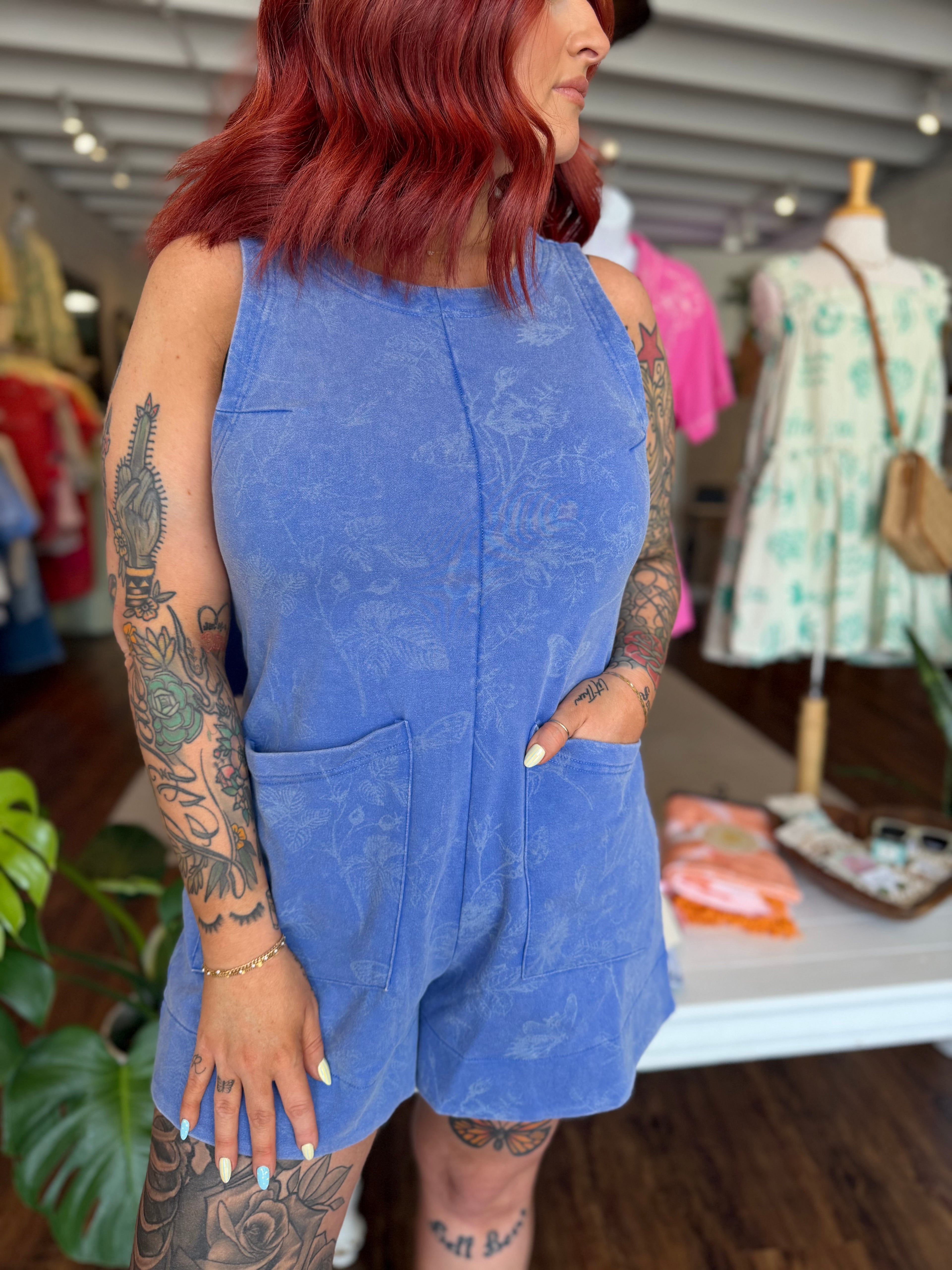 Mineral Washed Floral Print Romper