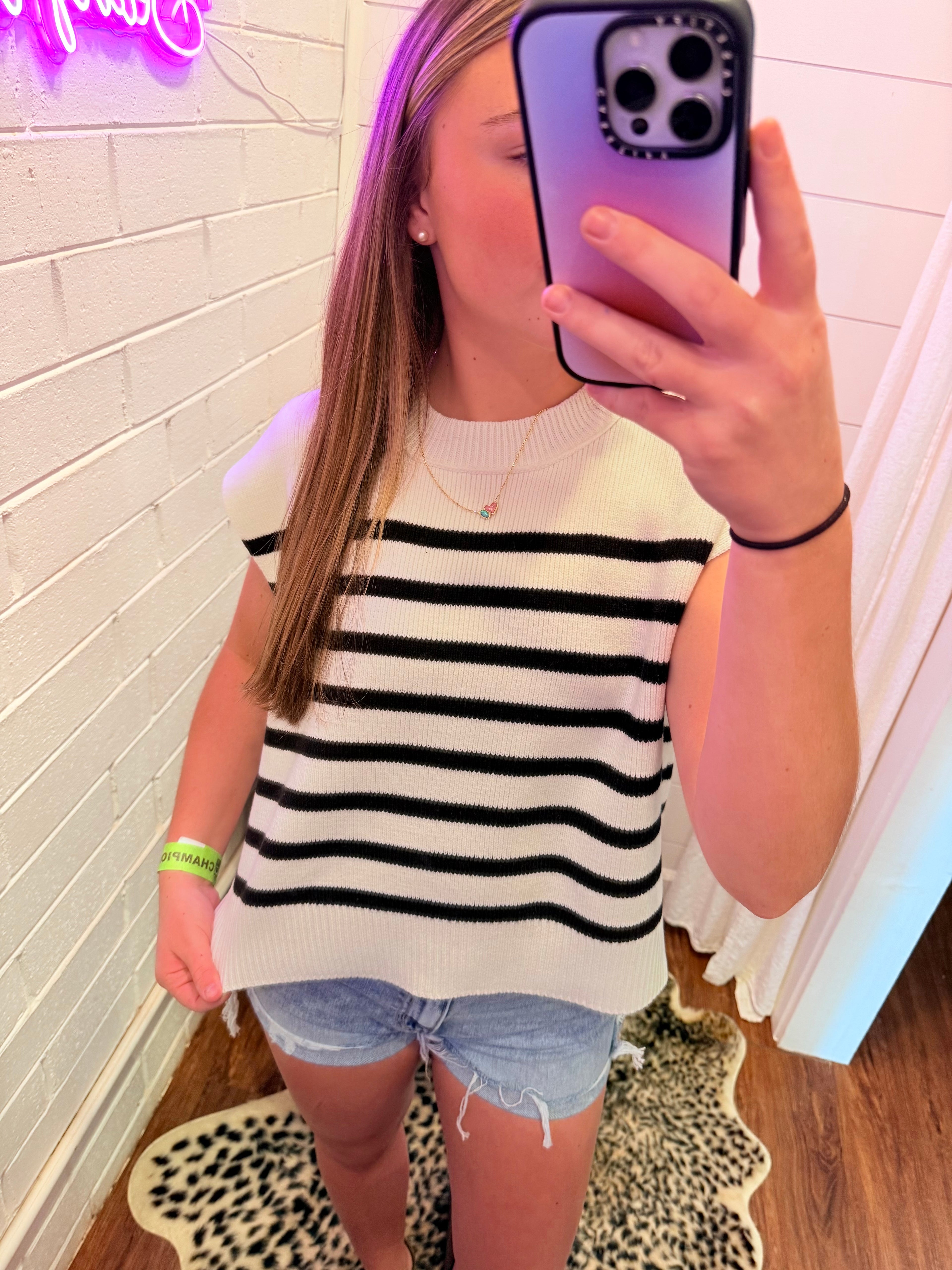 Black Oversized Crew Neck Stripe Sweater Vest