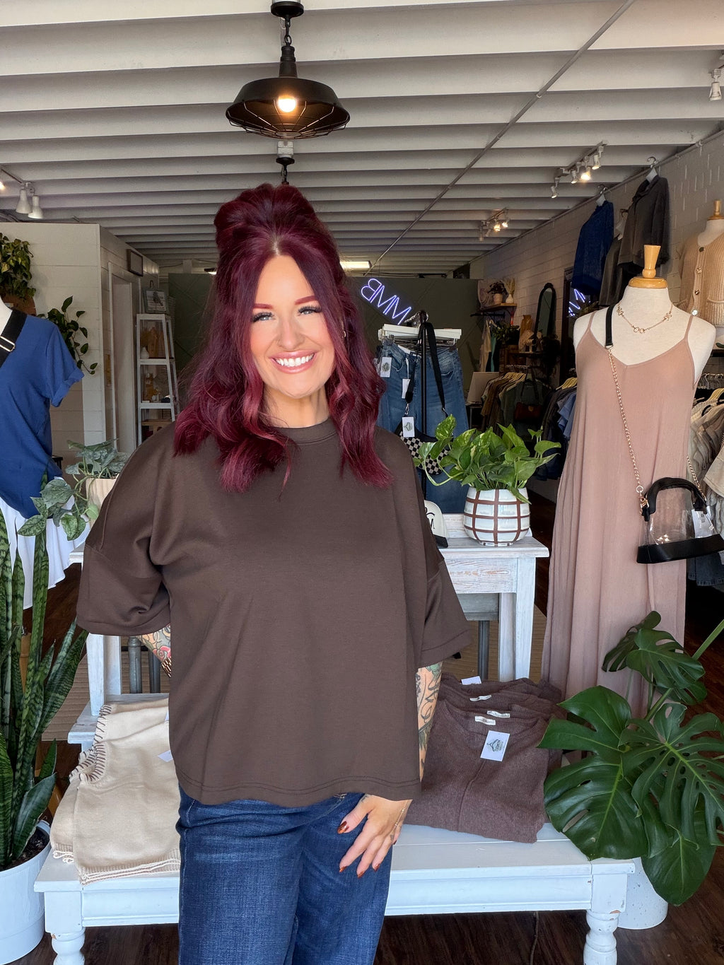 Scuba Round Neck Top - Espresso