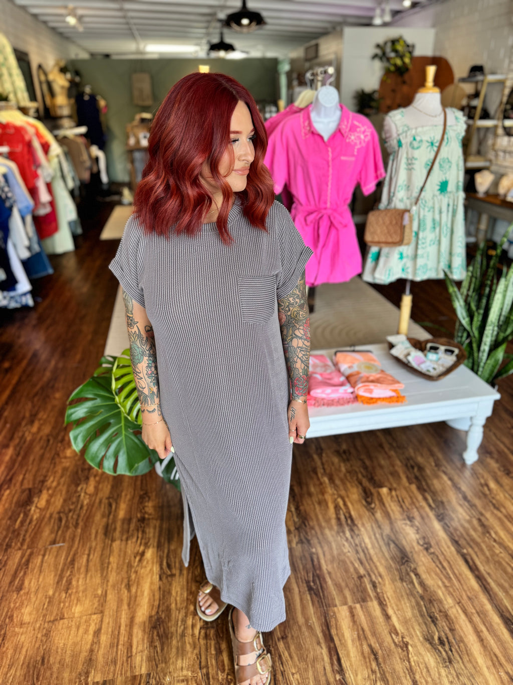 Textured Knit Midi Dress - Charcoal