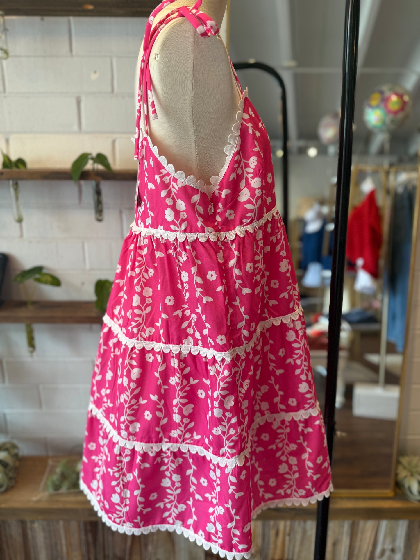 Pink Floral Print Sleeveless Mini Dress