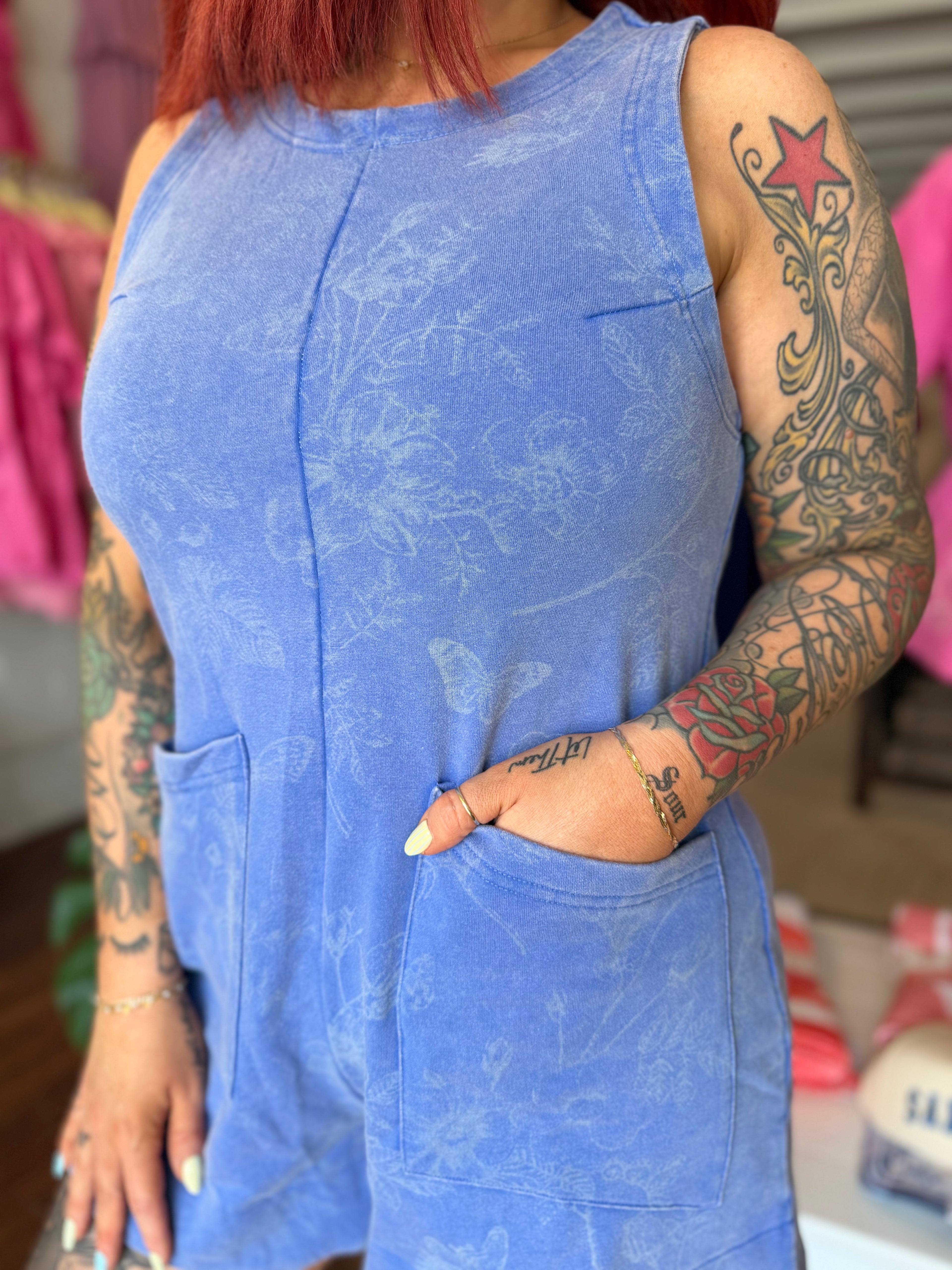 Mineral Washed Floral Print Romper