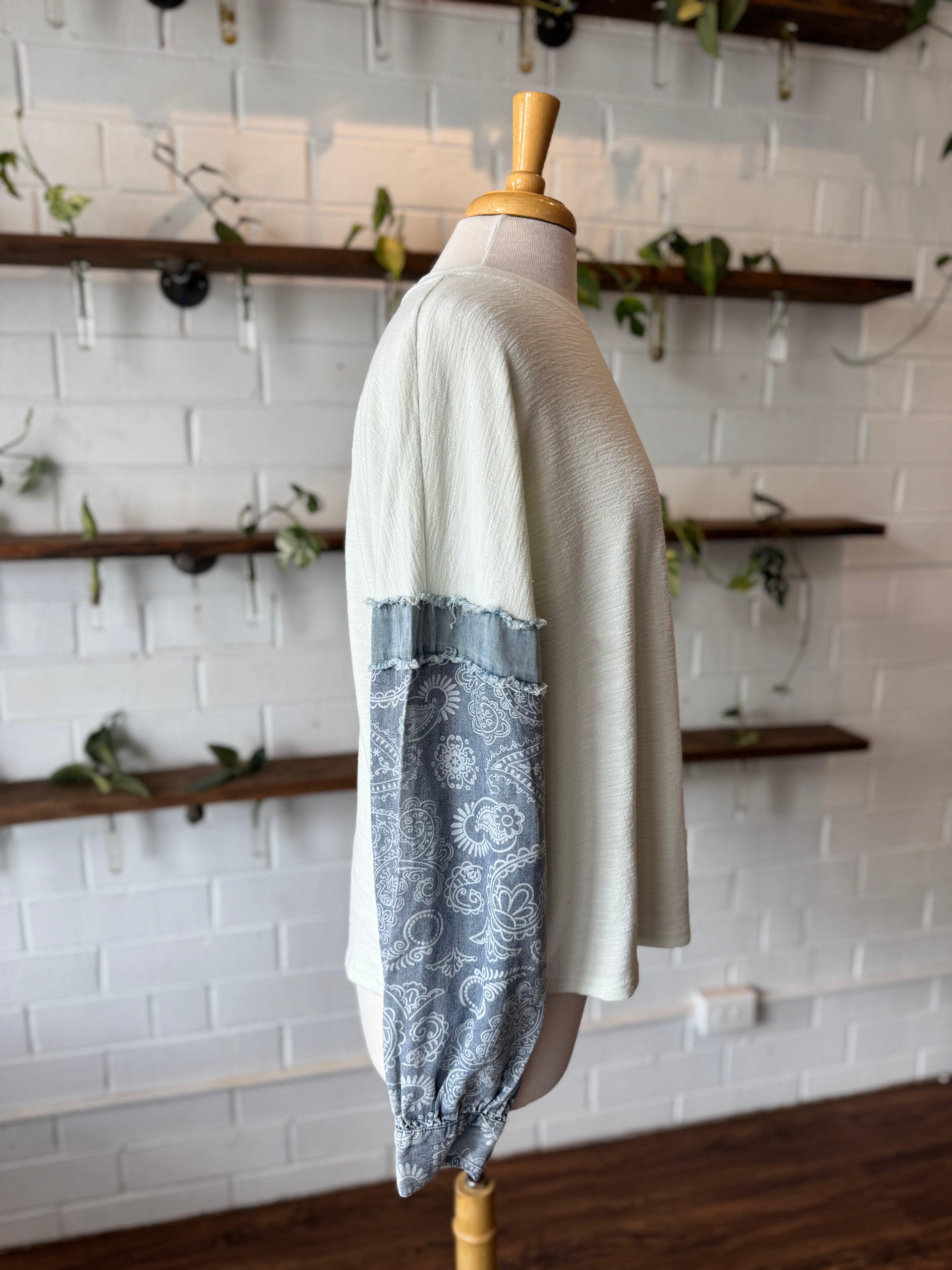 Mixed Media Denim Sleeve Top
