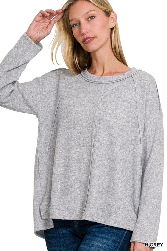 Exposed Seam Hi Low Sweater - Grey