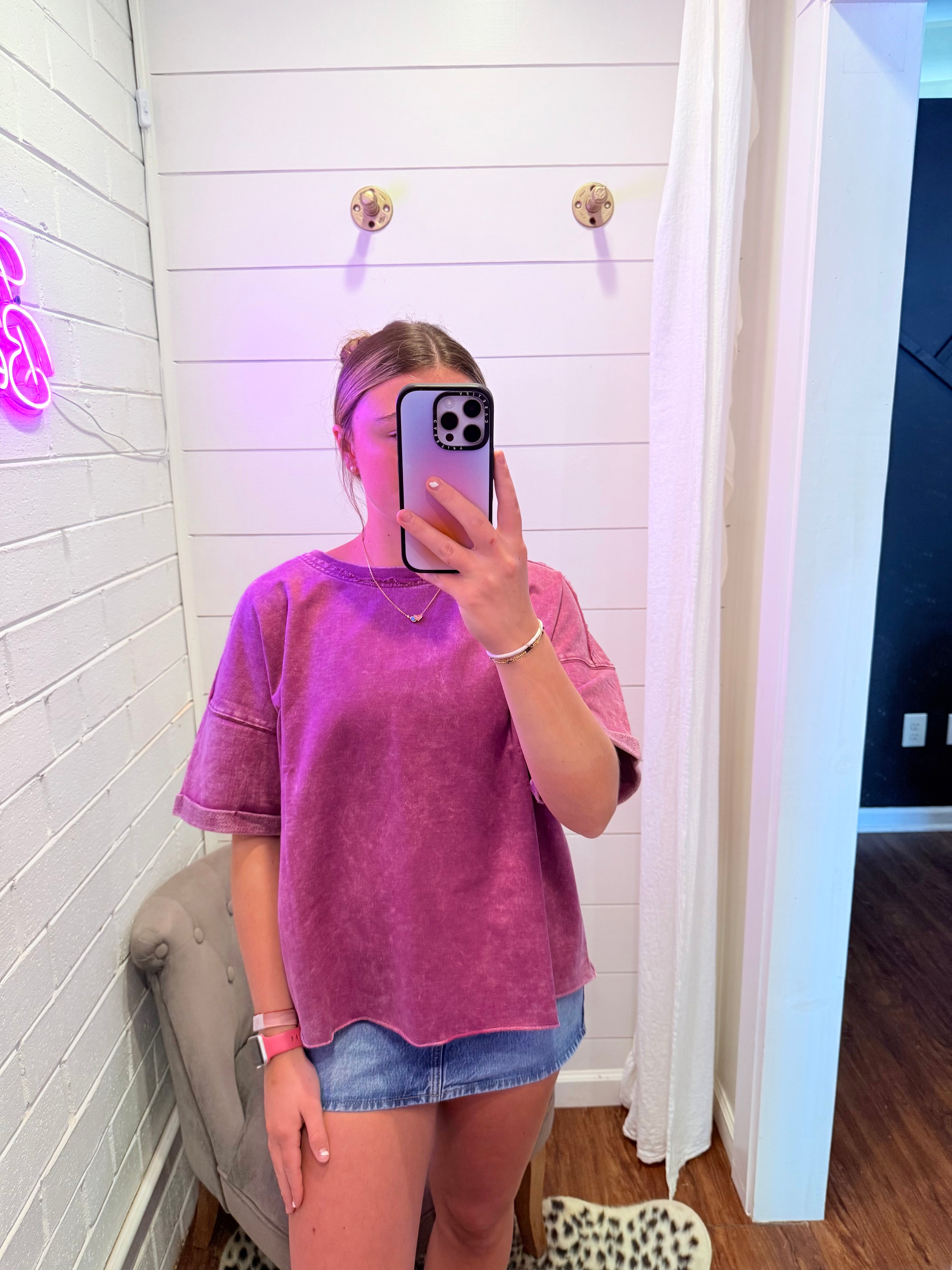 Light Plum French Terry Acid Washed T-Shirts