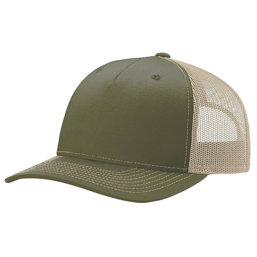 Army Olive Front -Tan Mesh Back Richardson Five-panel Trucker Cap - R112FP