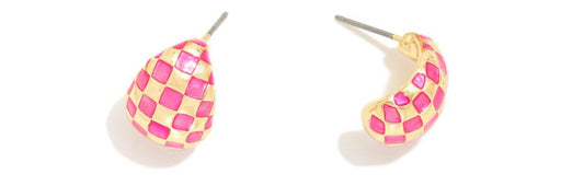 Checkered Huggie Hoop