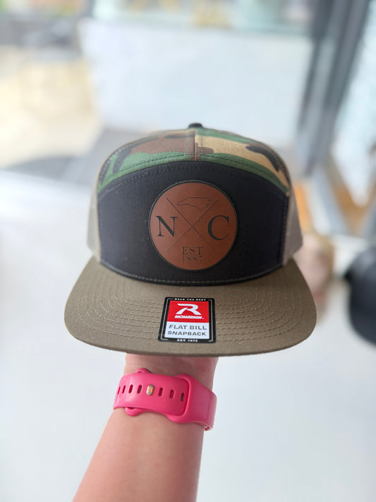 "Brown NC" Black/Camo/Green Richardson Flat Bill Hat