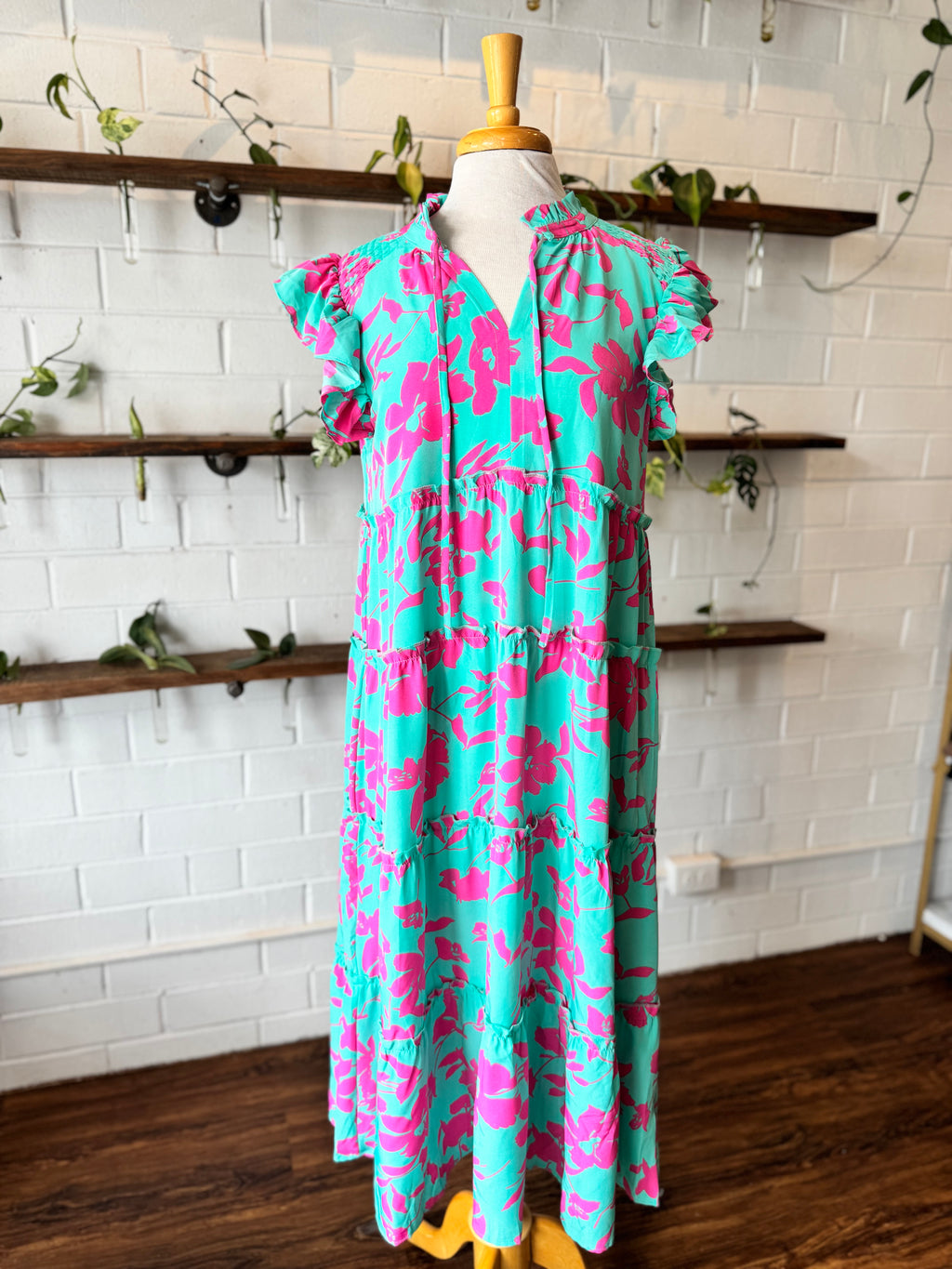 Teal and Pink Midi Dress