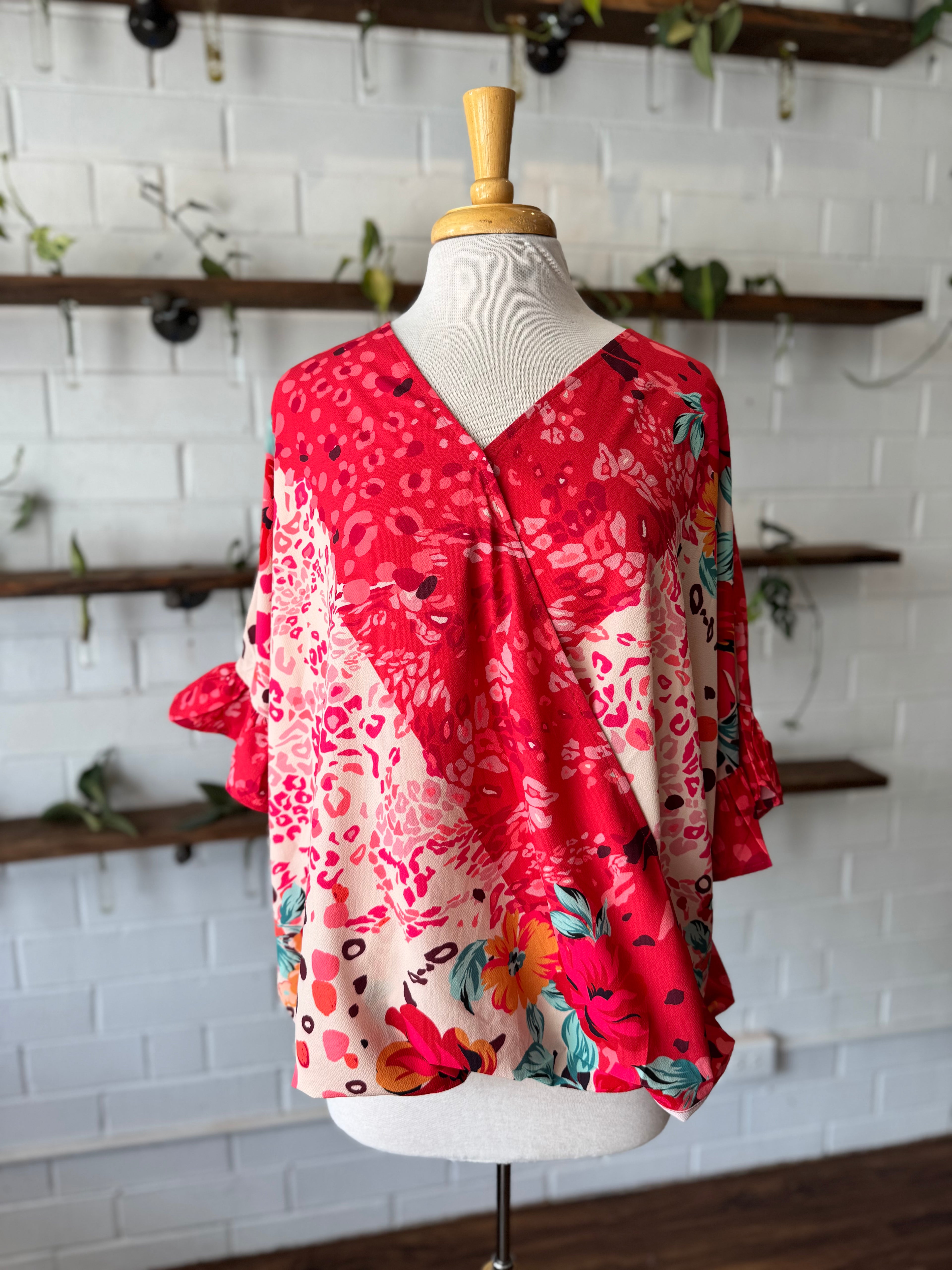 Coral Mixed Print Blouse
