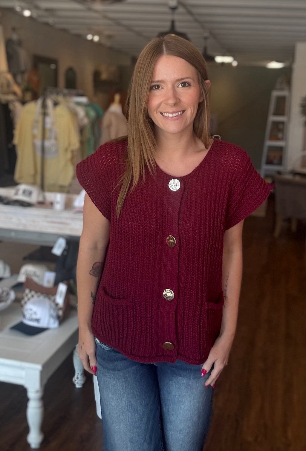 4 Button Sweater Vest Cabernet