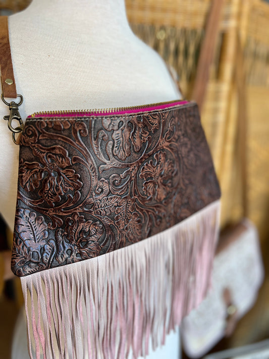 Leather Fringe Brown Etched