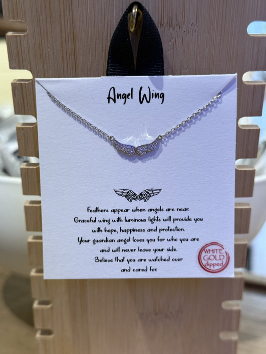 White Gold Dipped Angel Wing Necklace
