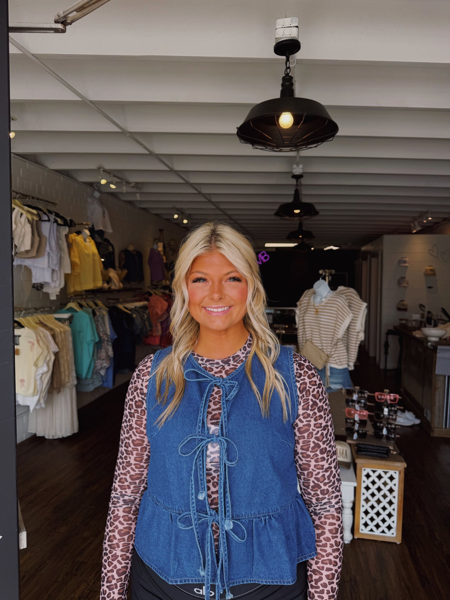 Stylish Bow-Tie Front Denim Vest
