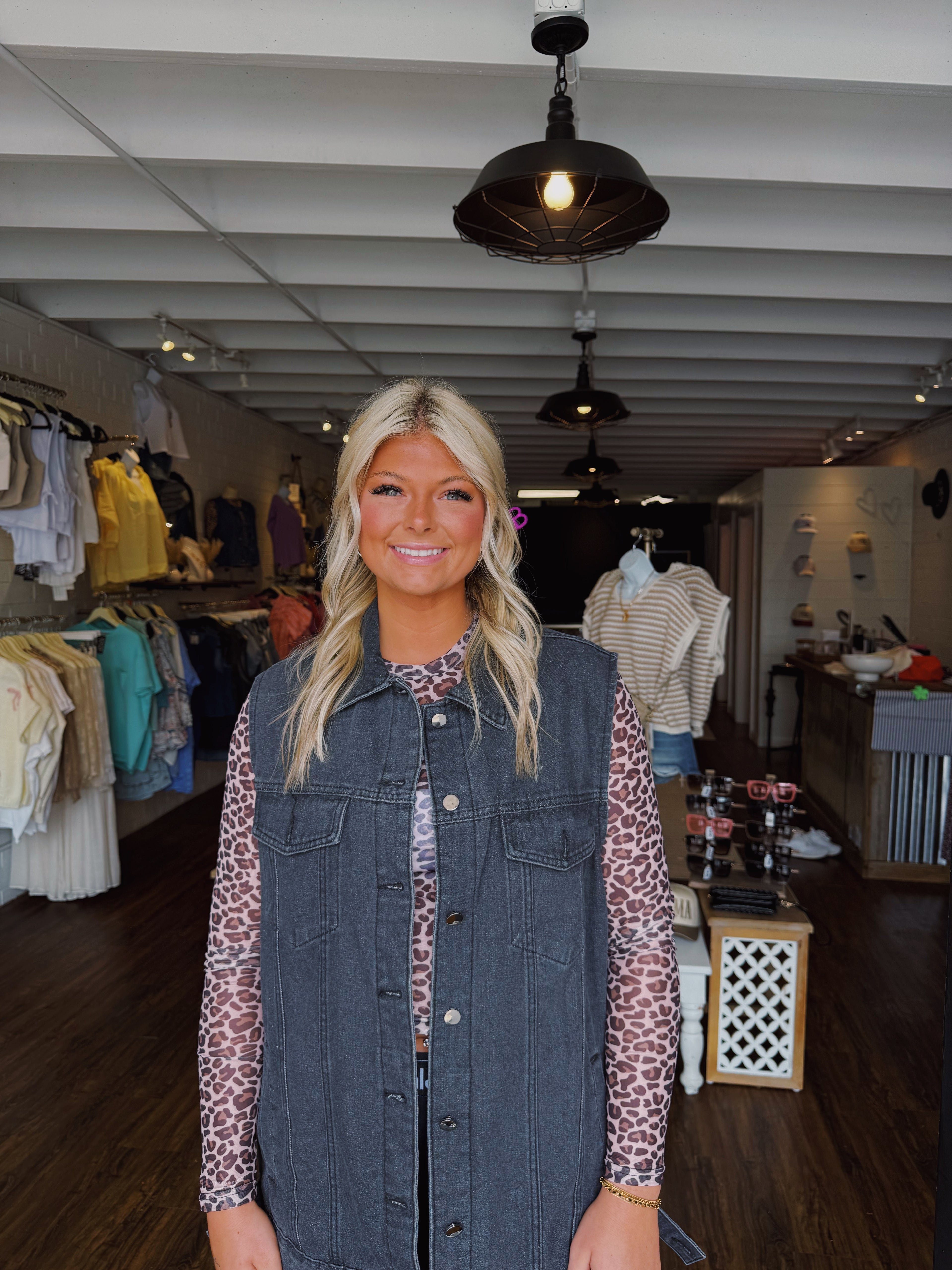 Black Western Button Down Sleeveless Denim Vest