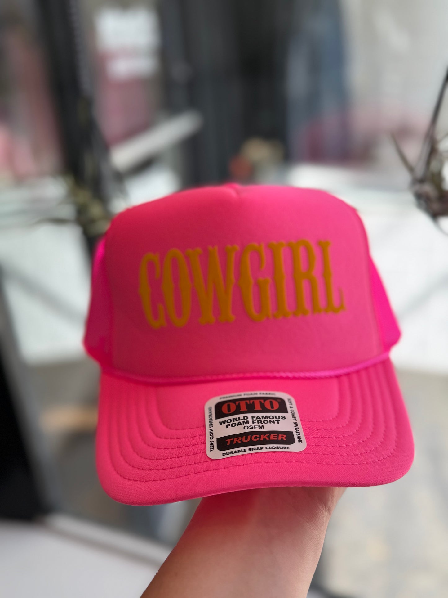 Cowgirl Text Logo Printed Mesh Back Trucker Hat