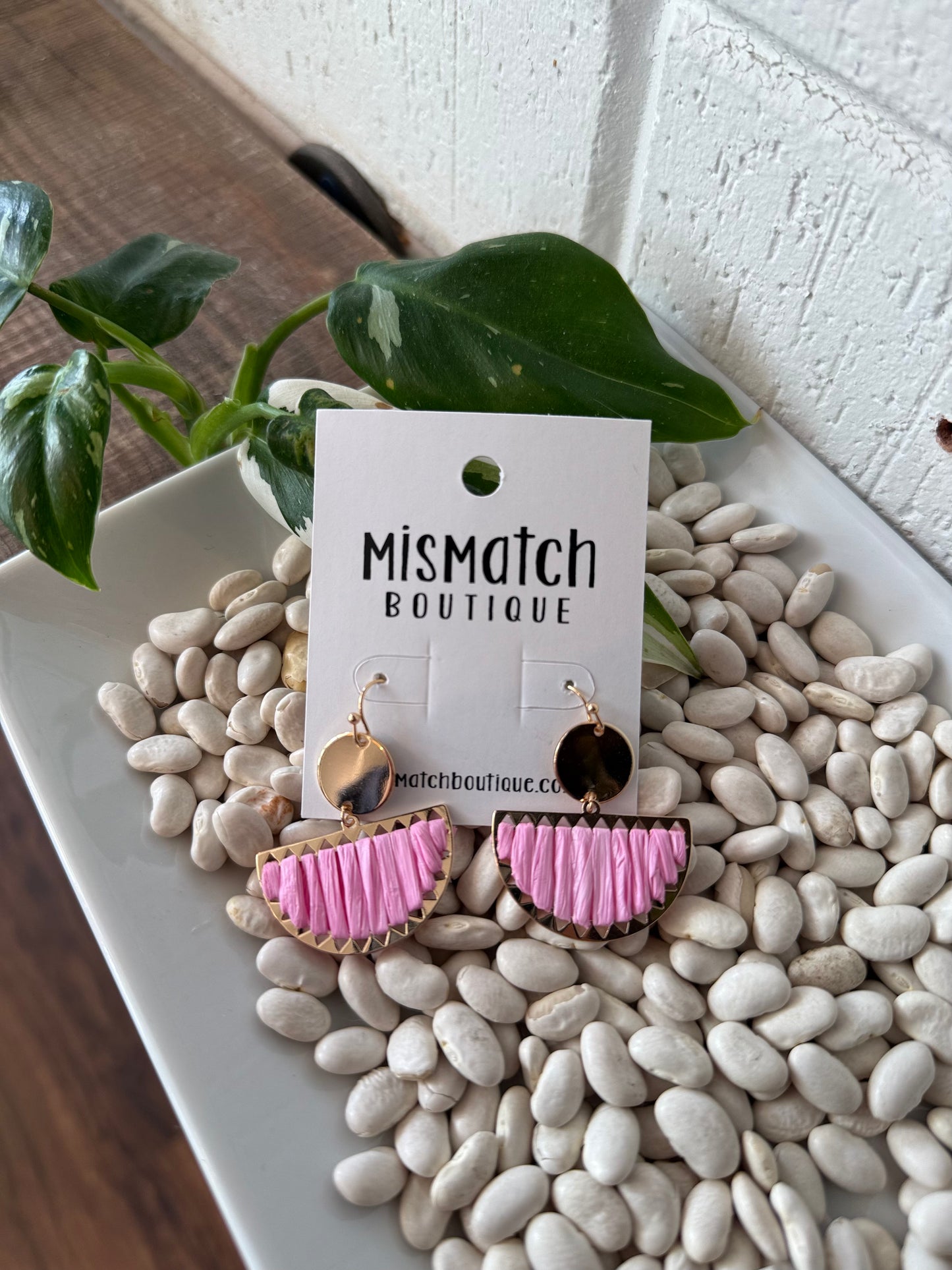 Pink Half Moon Dangle Earrings