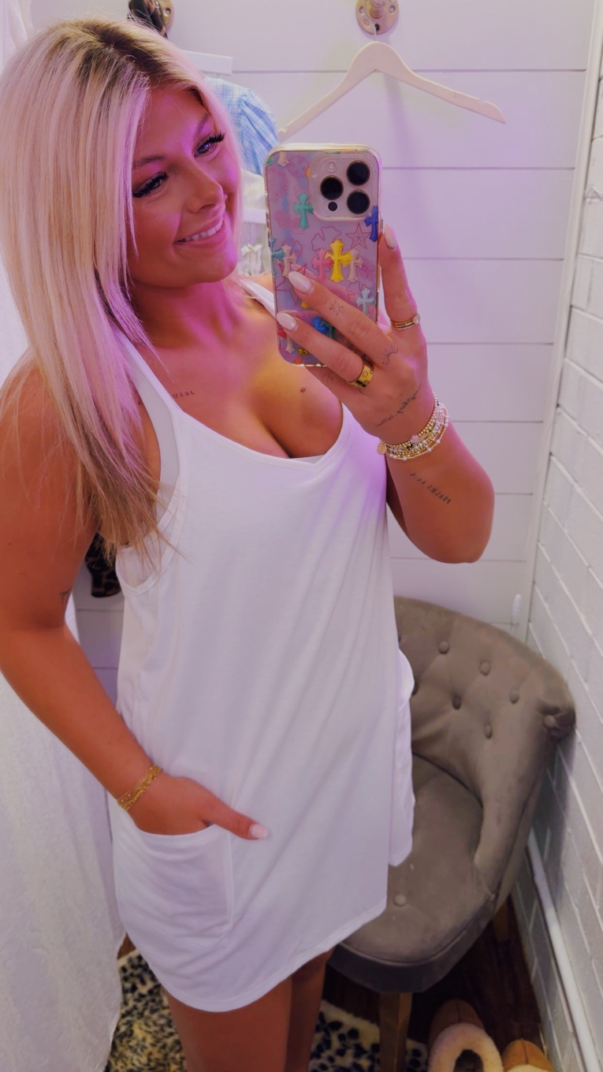 Sleeveless Tennis Mini Dress with Built in Romper Lining - White