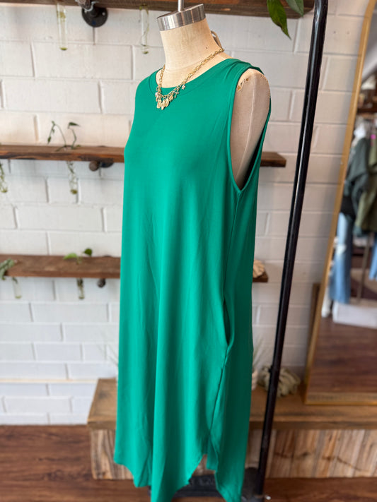 Kelly Green Brushed Side Slit Dress w/Pockets
