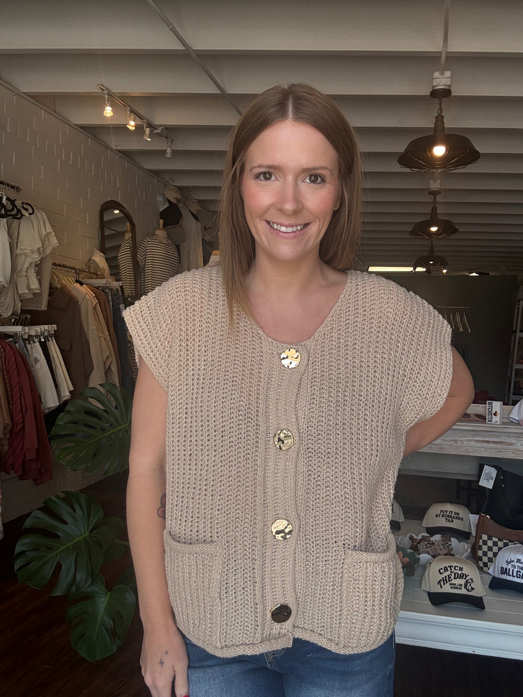4 Button Sweater Vest Taupe