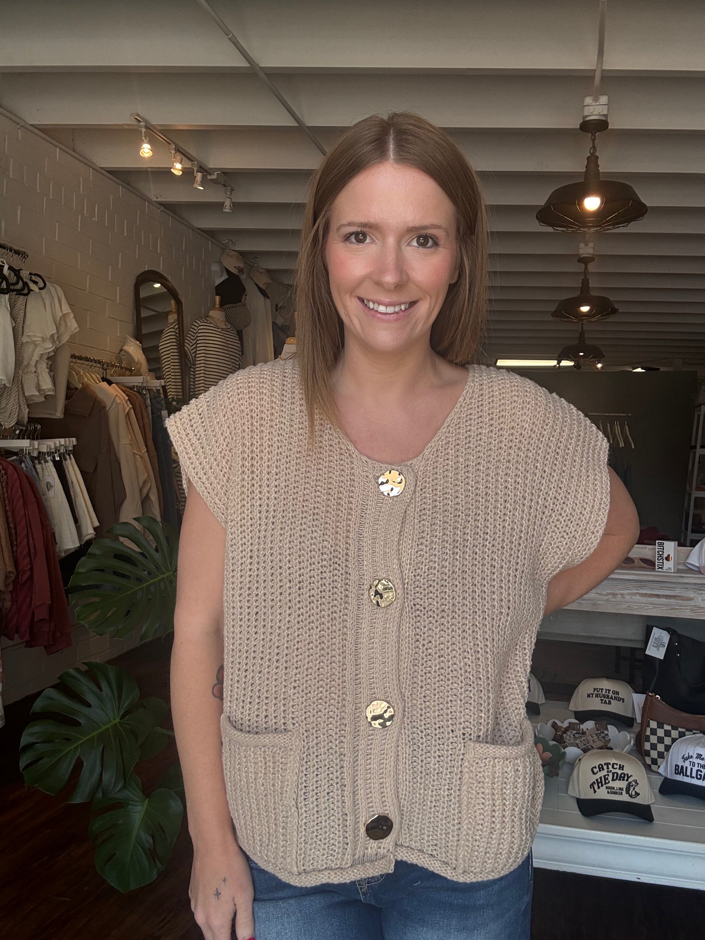 4 Button Sweater Vest Taupe