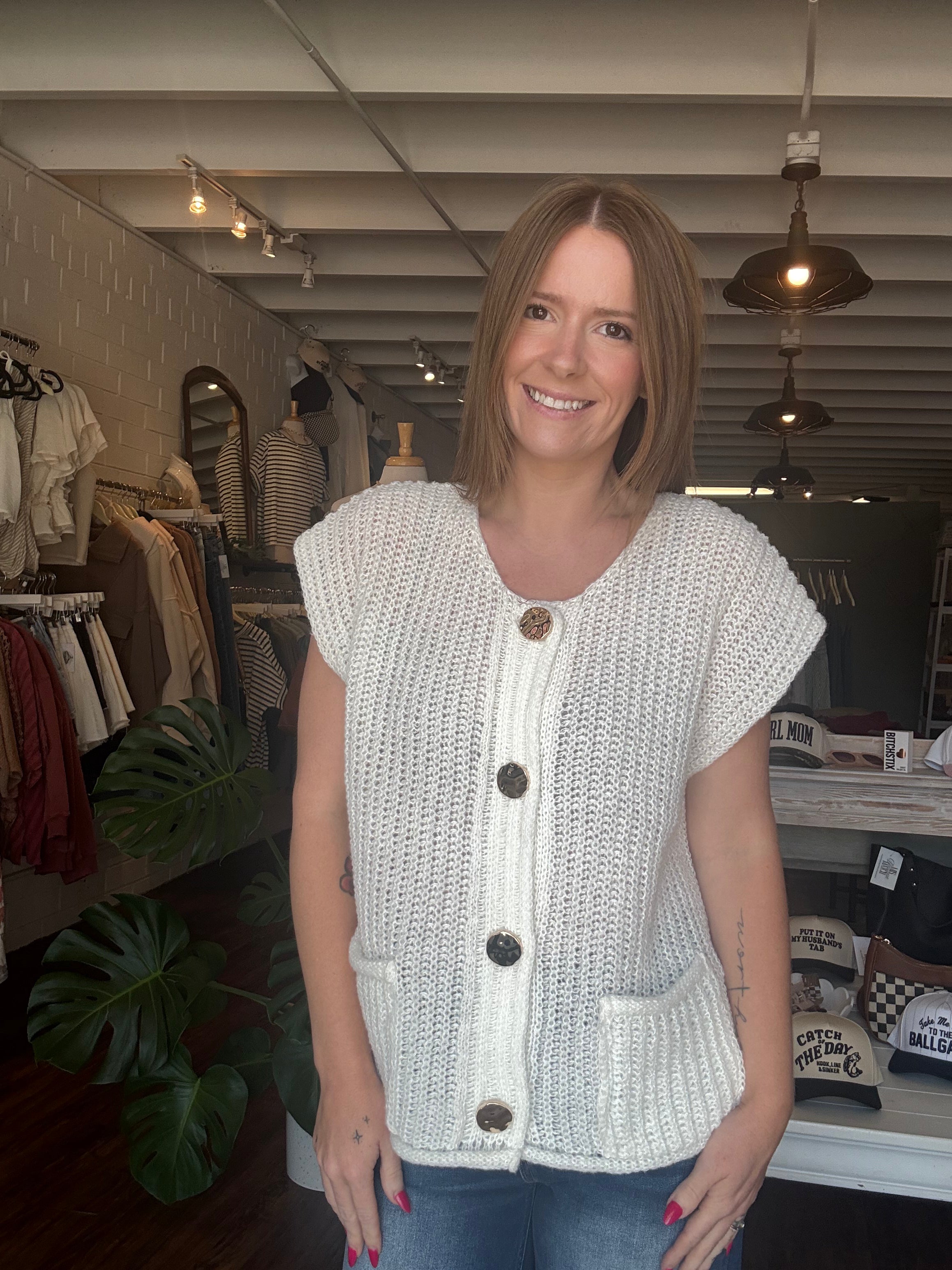 4 Button Sweater Vest Ivory