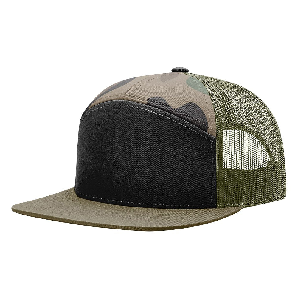 Black/Camo/Green Mesh Back 7 Panel 168 Richardson Flat Bill
