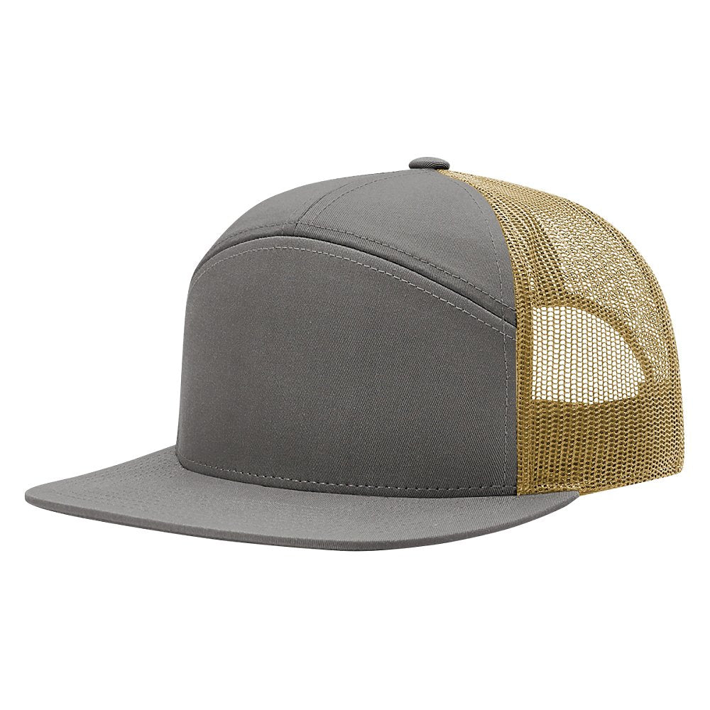 Charcoal Front Gold Mesh Back 7 Panel 168 Richardson Flat Bill