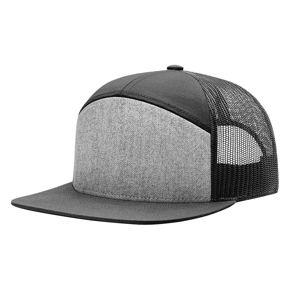 Heather Gray Black Mesh Back 7 Panel 168 Richardson Flat Bill